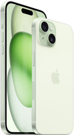 El iPhone 15 Plus de 6.7 pulgadas y el iPhone 15 de 6.1 pulgadas se muestran juntos para comparar los tamaños.
