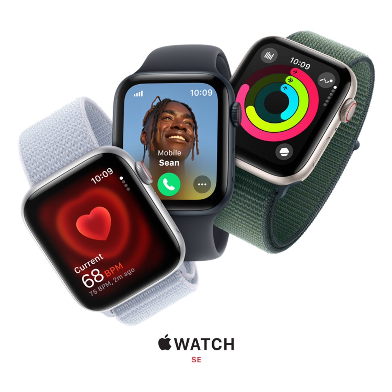​​​Tres estilos de Apple Watch SE 2° gen.​​
